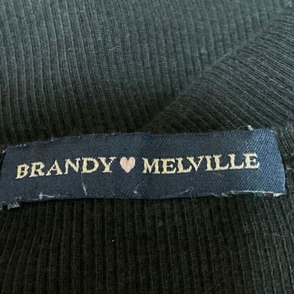 Brandy Melville Black Short Sleeve Ribbed Knit Button Up T Shirt Crop Top Size S - Picture 3 of 4